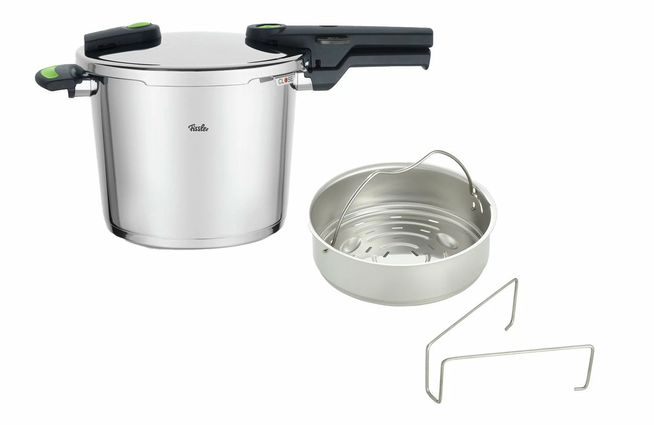 Fissler VITAQUICK GREEN Schnellkochtopf 6,0l + Gratis Dämpfeinsatz 3 Fissler VITAQUICK GREEN Schnellkochtopf 6,0l + Gratis Dämpfeinsatz